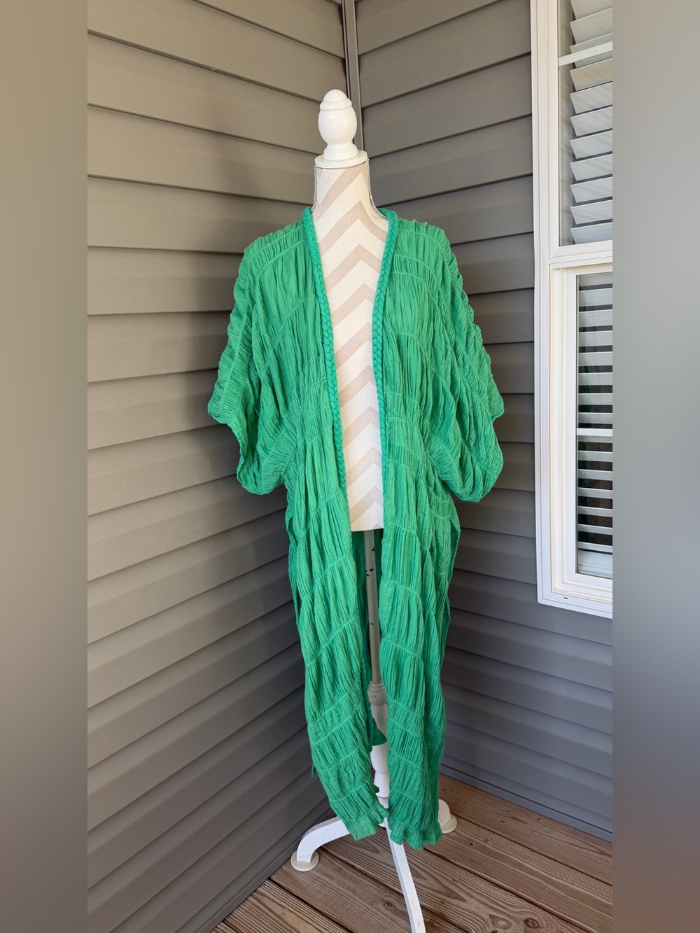 Anthropologie Maeve Ruched Side-Slit Kimono Green Smocked Top Sz OS - Picture 4 of 10